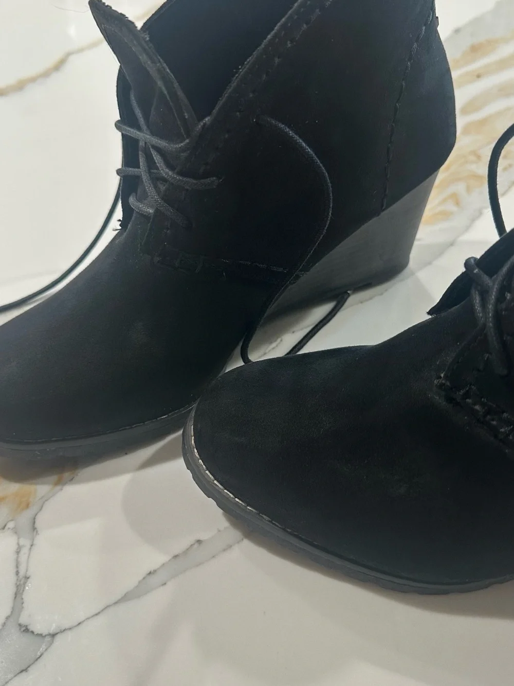 SO Black Lace-Up Wedge Ankle Booties